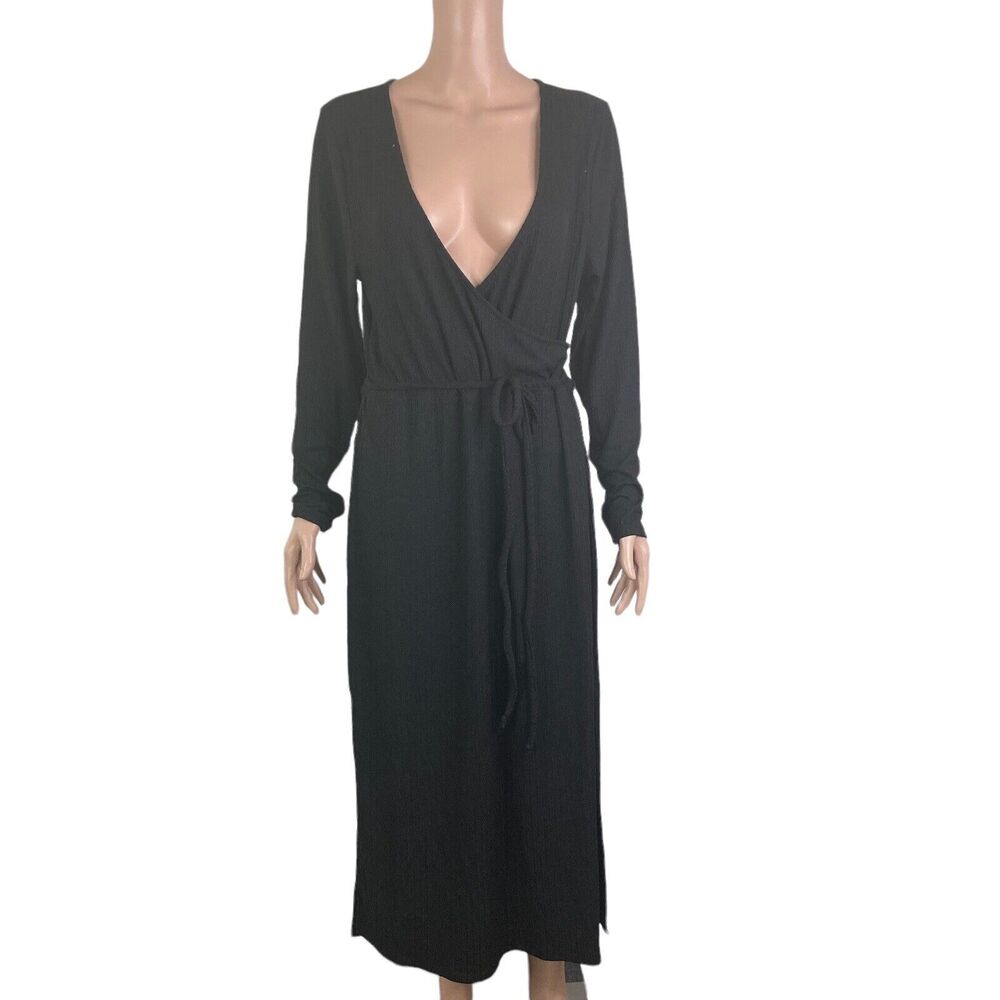 Soncy Dress Womens XL Black Maxi Flair Surplice Stretch